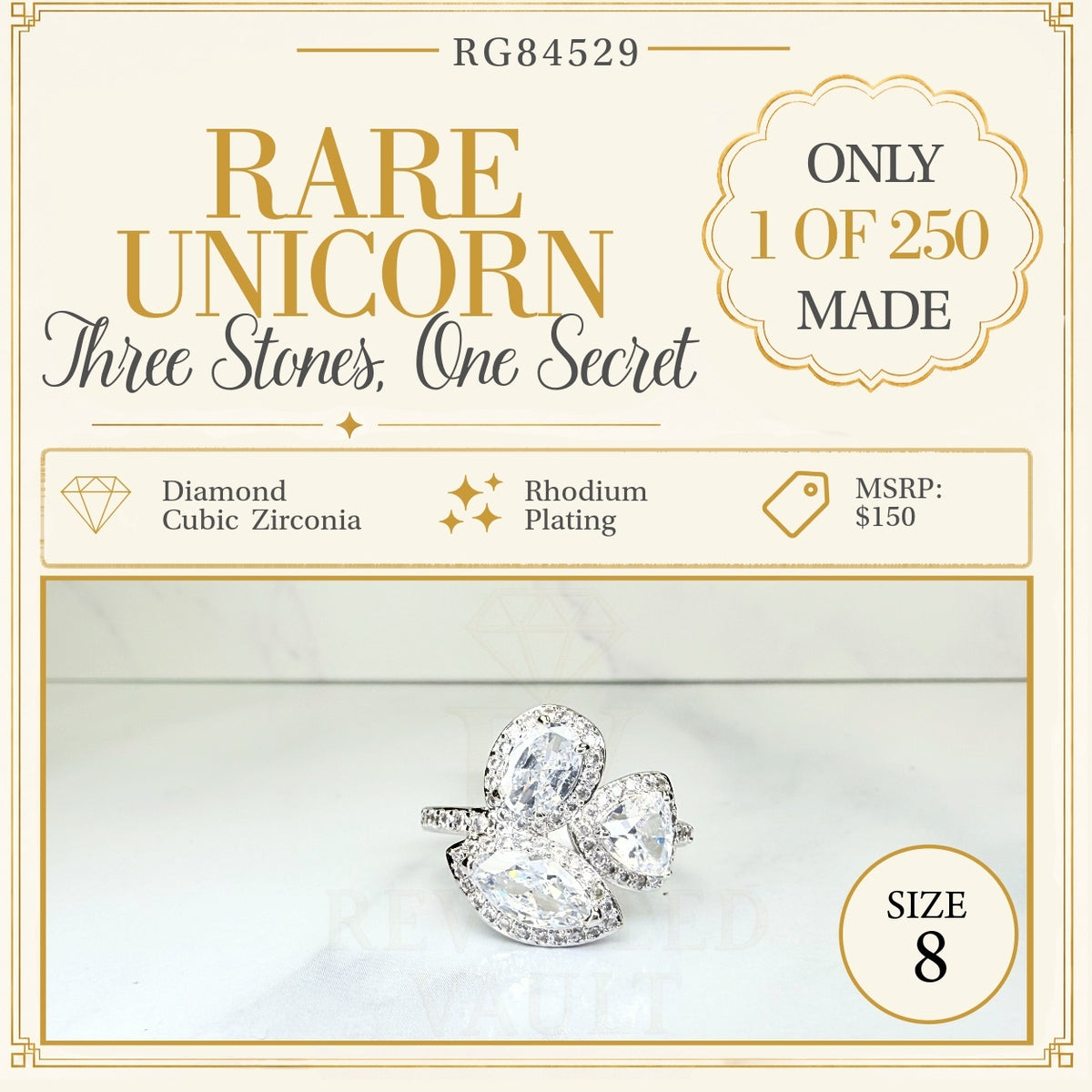 Three Stones, One Secret Rare Unicorn - Size 8 - OG
