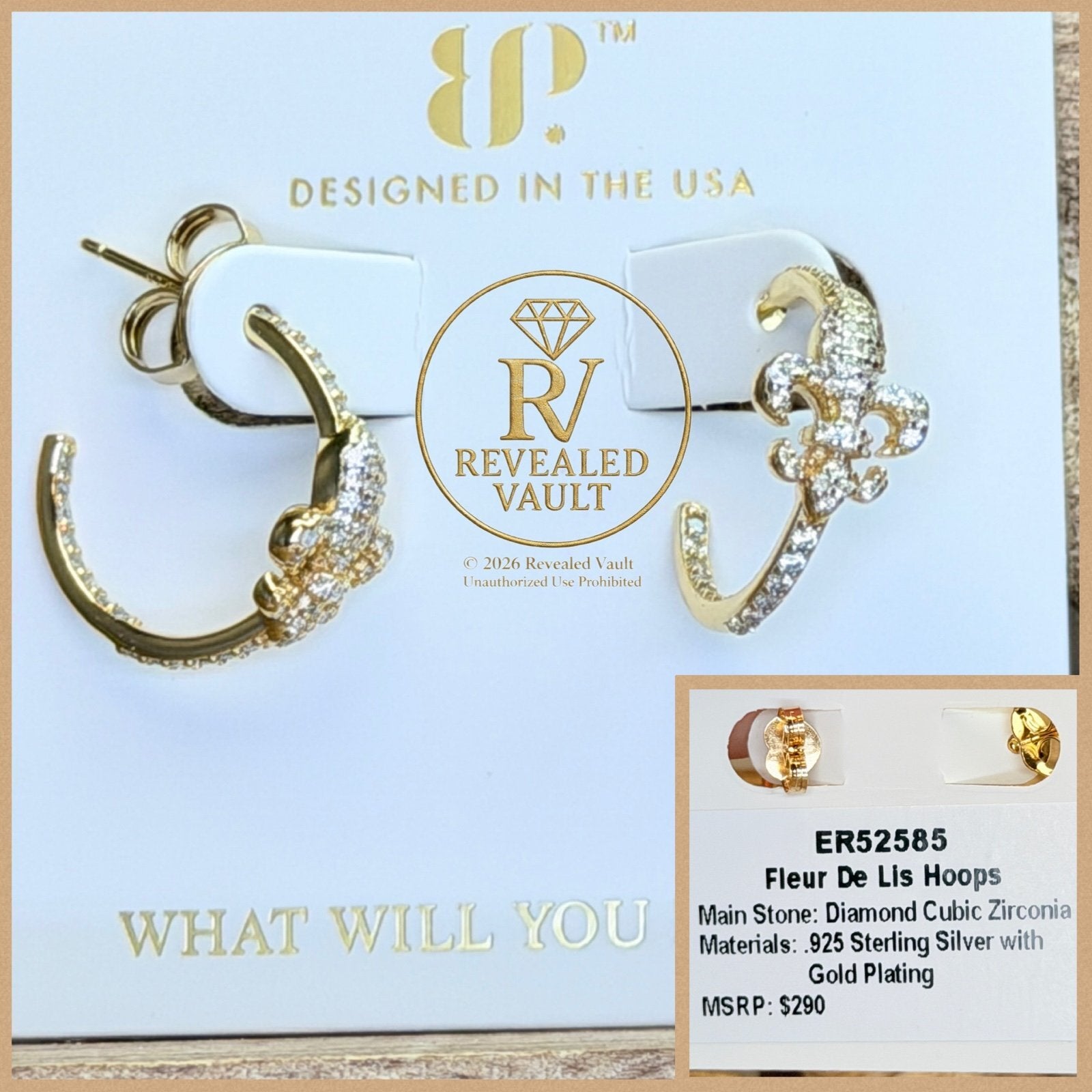 Fleur De Lis Hoops - Sterling Club Vermeil
