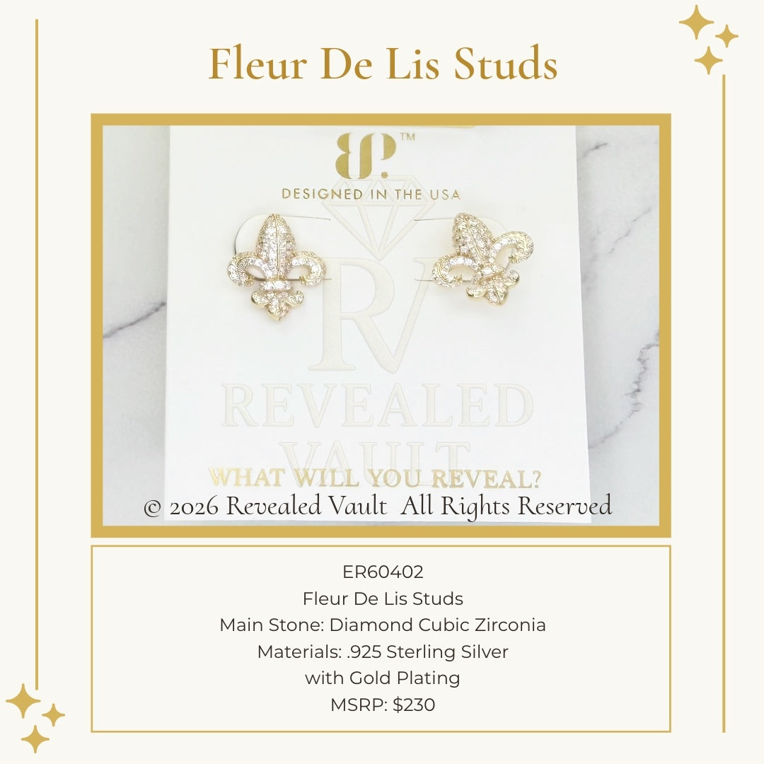 Fleur De Lis Studs - Sterling Club Vermeil