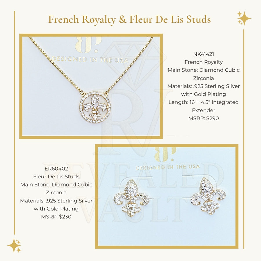 French Royalty & Fleur De Lis Studs - Sterling Club Vermeil