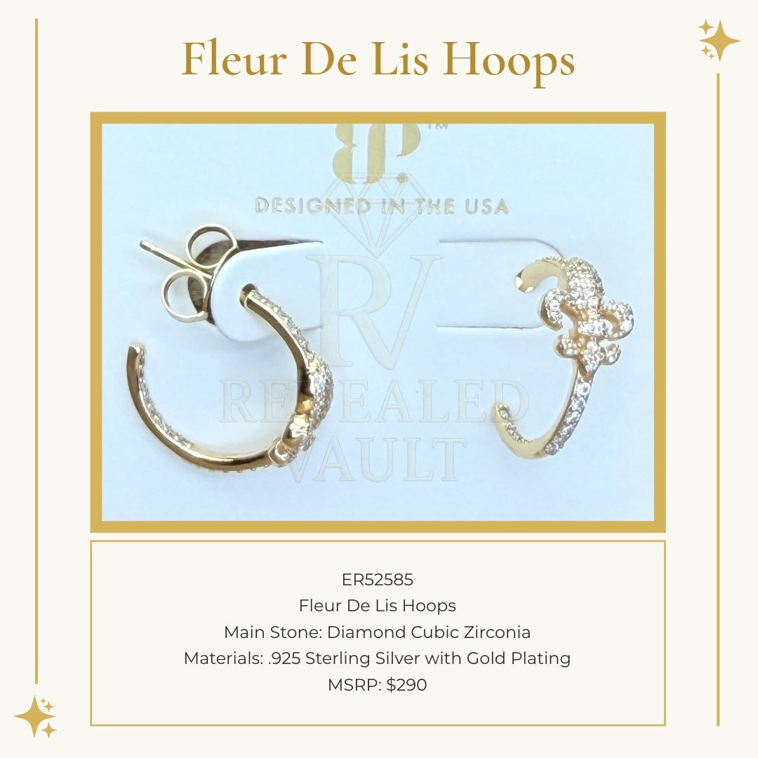 Fleur De Lis Hoops - Sterling Club Vermeil