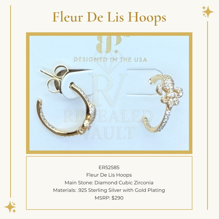 Fleur De Lis Hoops - Sterling Club Vermeil