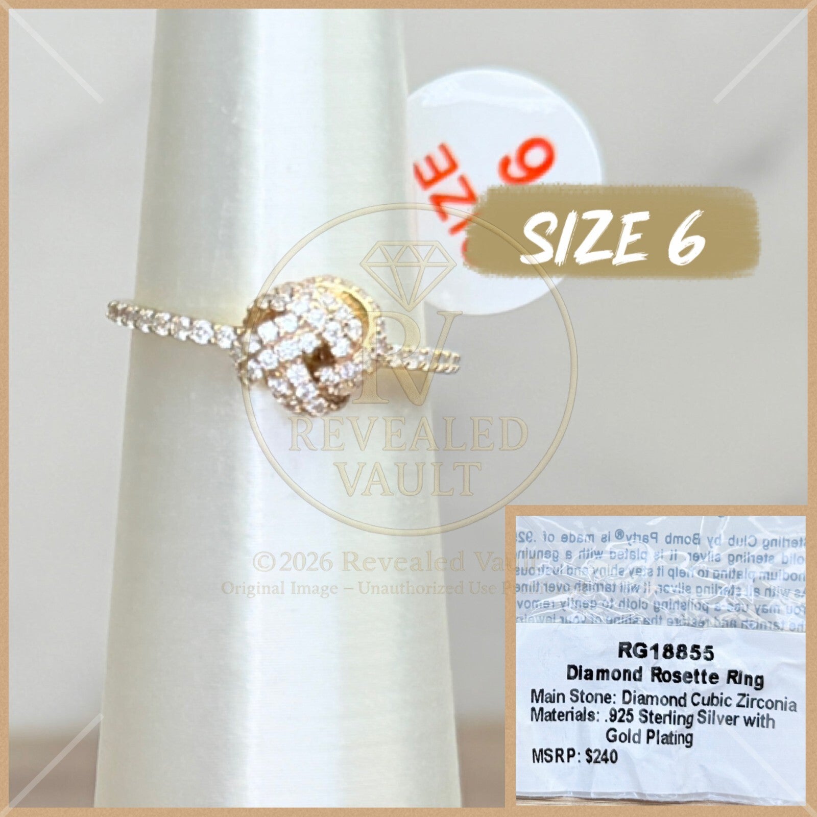 Diamond Rosette Ring - Size 6 - Sterling Club Vermeil