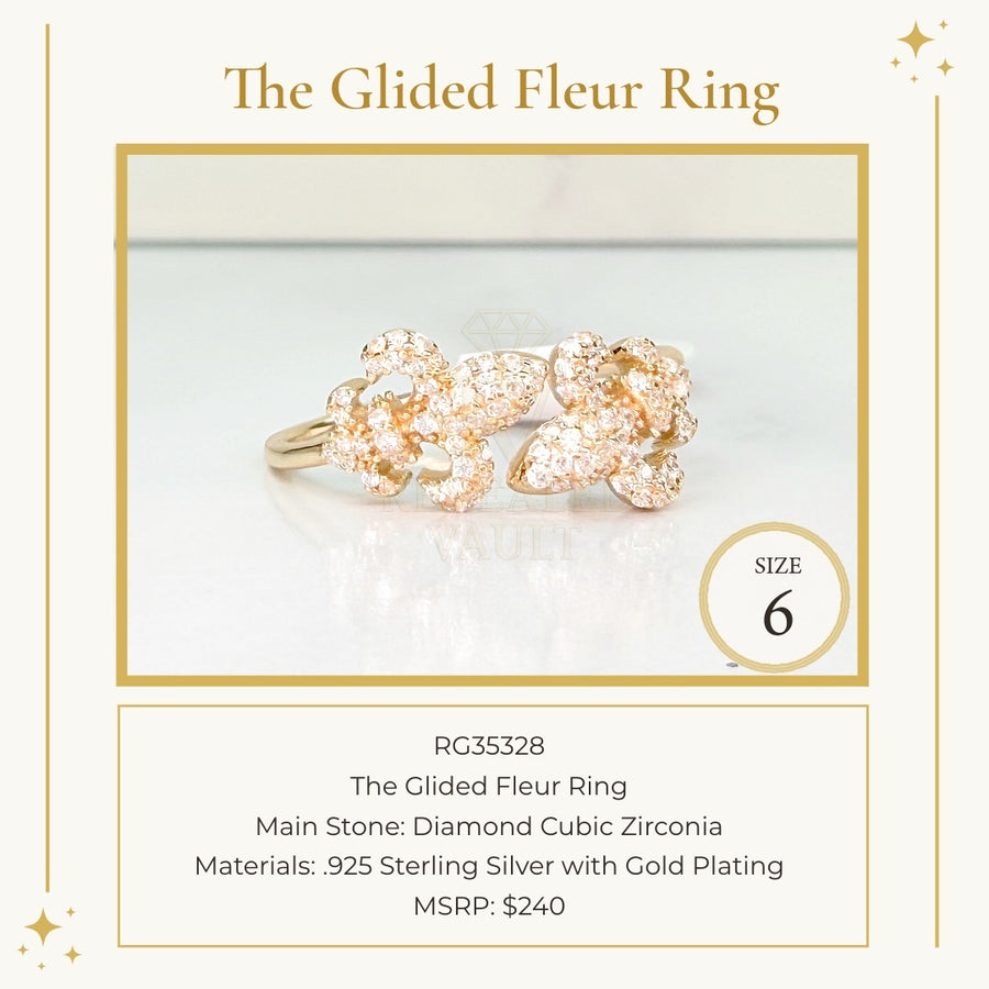 The Gilded Fleur Ring  - Size 6 - Sterling Club Vermeil
