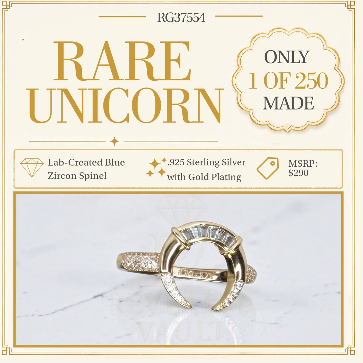 Rare Unicorn  - Size 9 - Sterling Club Vermeil