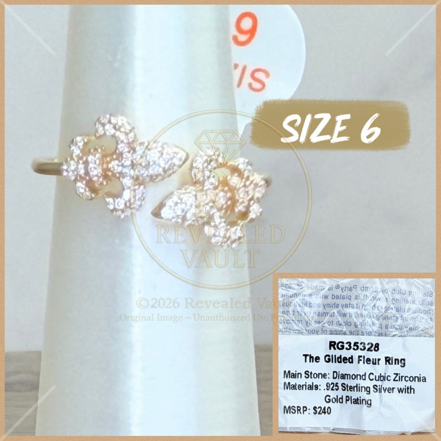 The Gilded Fleur Ring  - Size 6 - Sterling Club Vermeil
