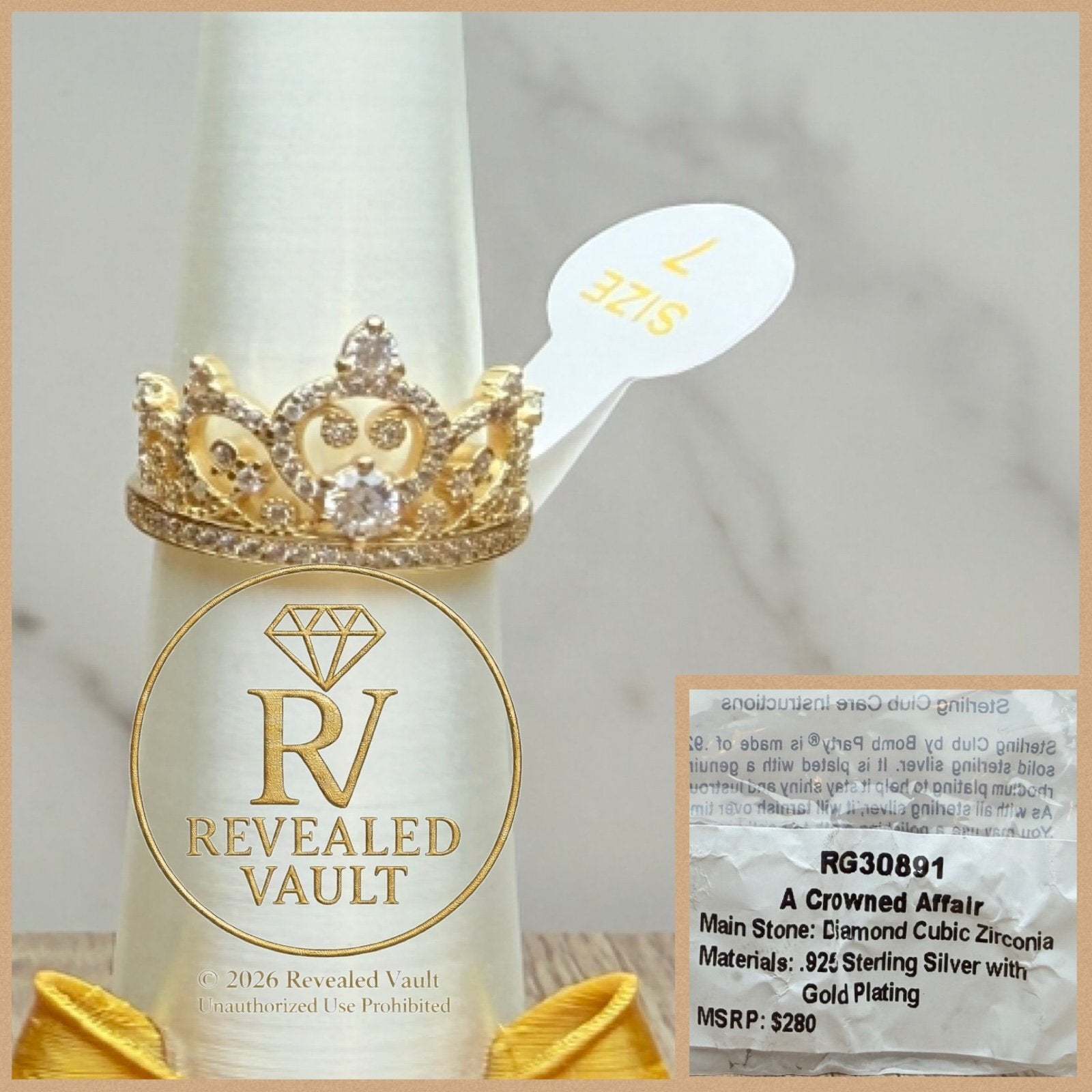 A Crowned Affair - Size  7- Sterling Club Vermeil